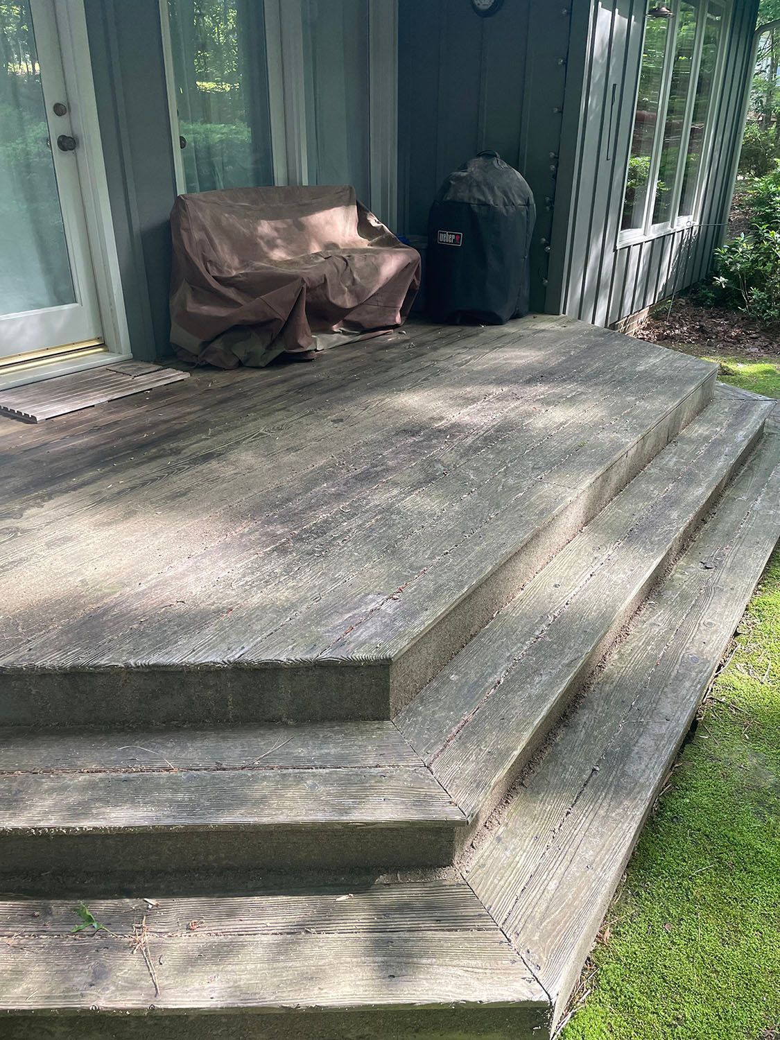 A dirty wooden deck.