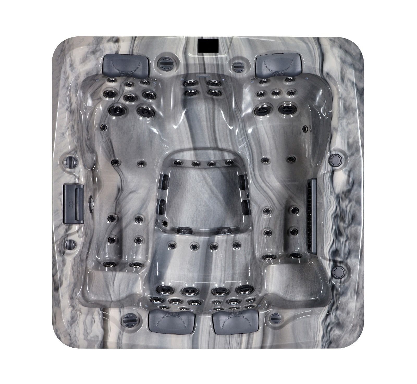 Gray massage chair pad with multiple air pockets and a central cushion, viewed from above