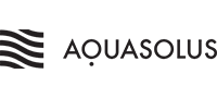 AQUASOLUS logo with black wave icon and wordmark on a white background