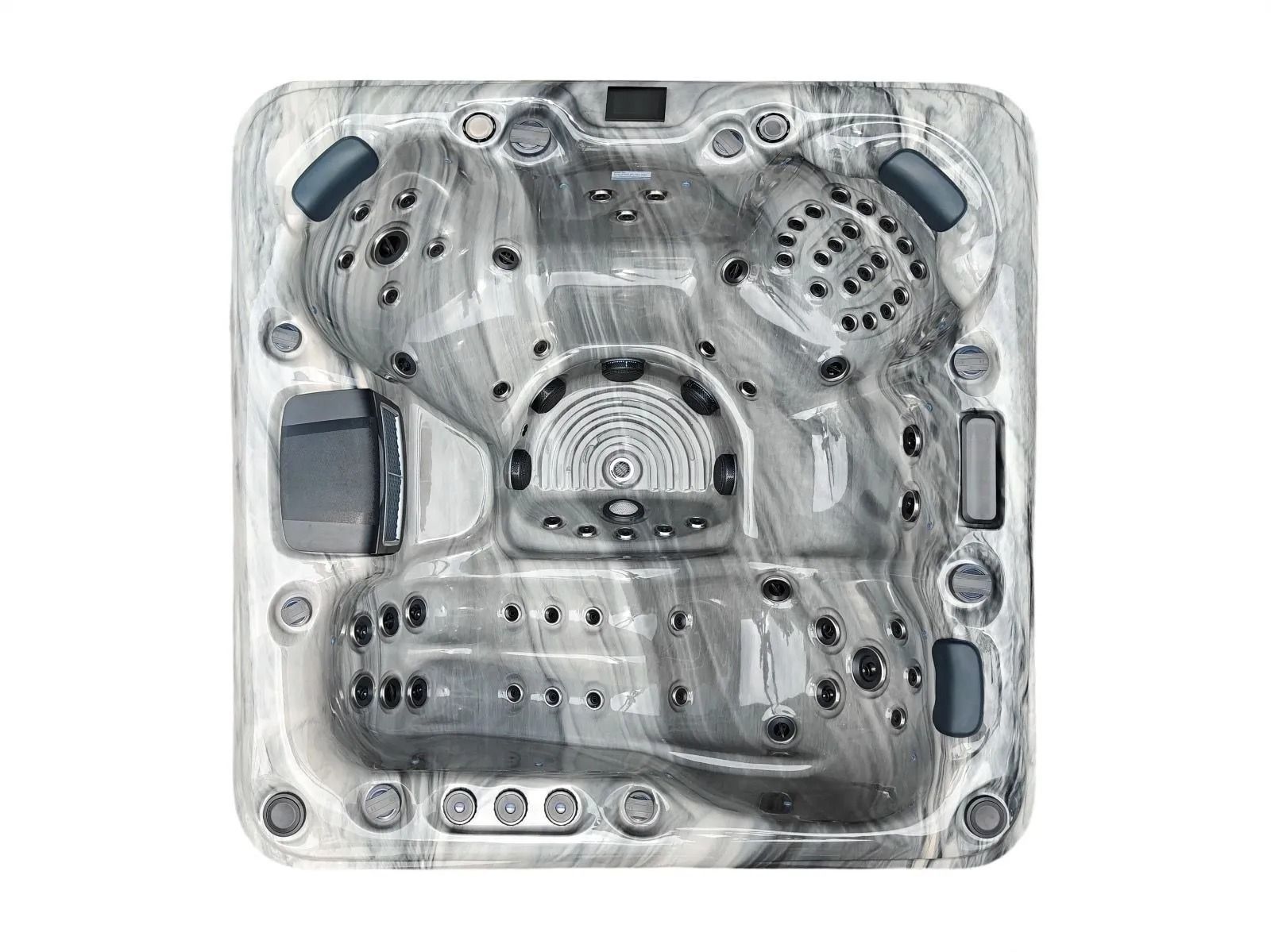 Top-down view of a clear plastic packaging tray with molded compartments for small items