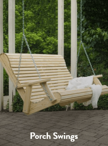 A porch swing made of wood