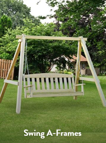 A wooden swing at hte garden