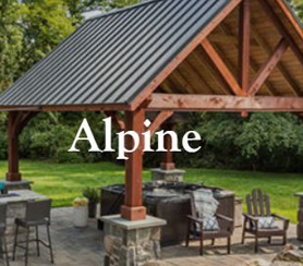 A pavilion made of wood with chairs and tables