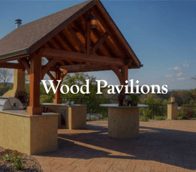A wooden pavilion with a traditional design