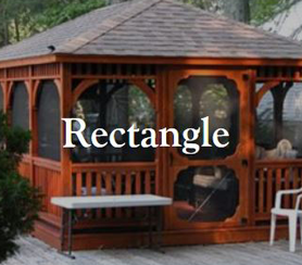 A brown rectangle gazebo with chair and table outside