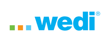 A blue and green logo for wedi on a white background