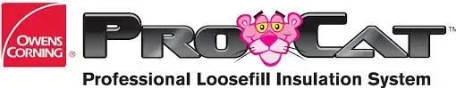 Logo for ProCat, a professional loosefill insulation system, featuring the Pink Panther mascot.