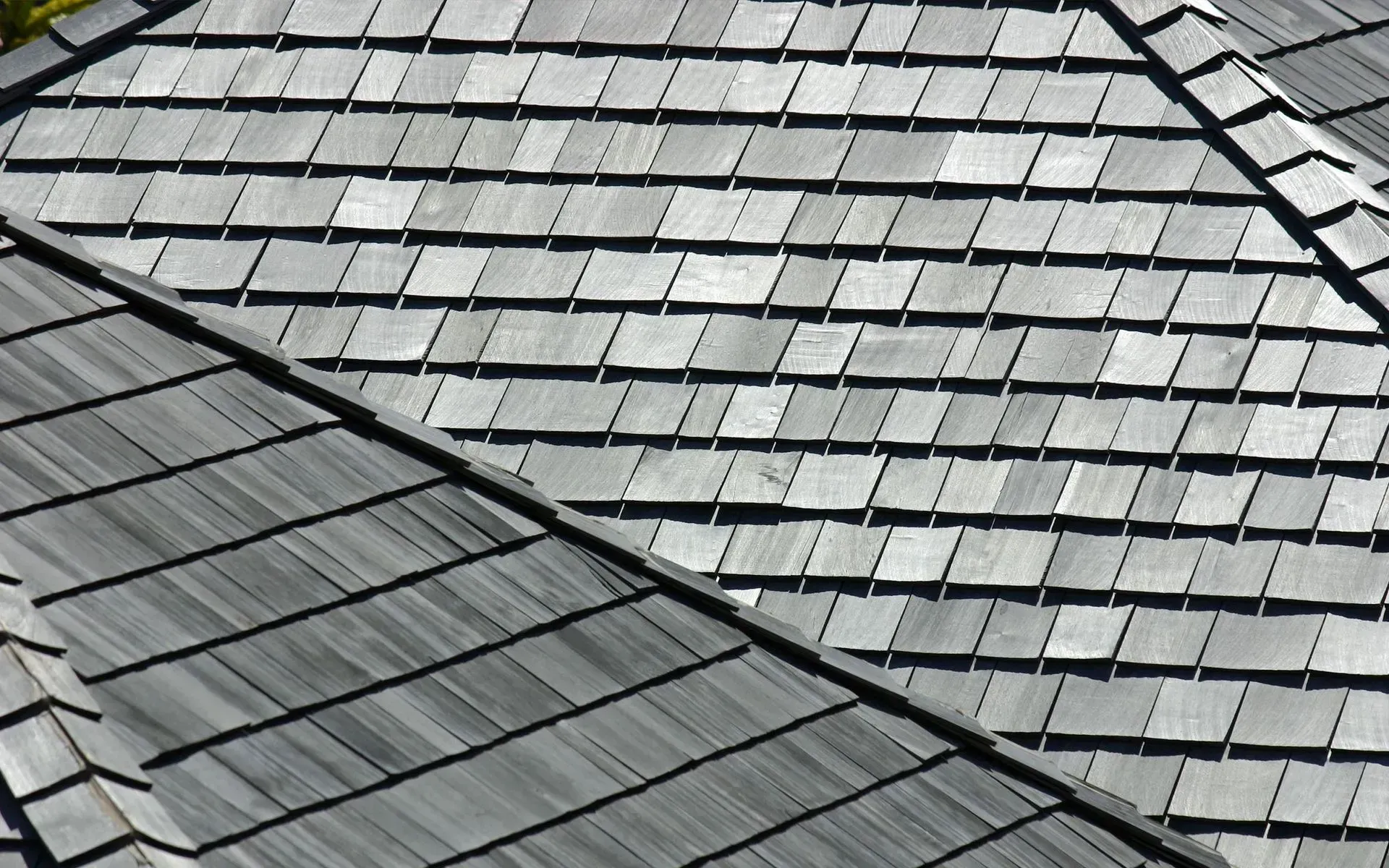 Gray roof shingles.