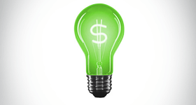Green light bulb with dollar sign