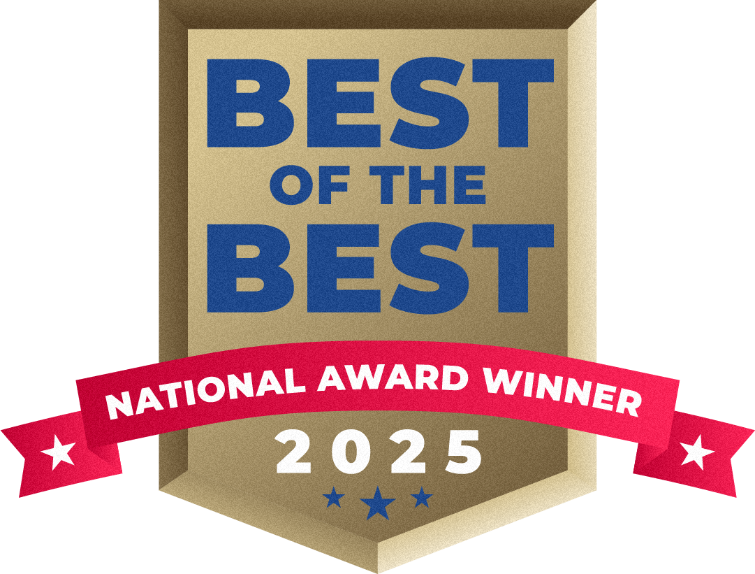 Best of the Best award badge: blue and red, with 