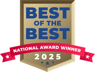 Best of the Best award badge: blue and red, with 
