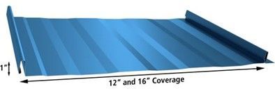 Blue metal roofing panel showing 12