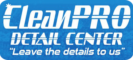 CleanPRO Detail Center logo on blue background with slogan &ldquo;Leave the details to us&rdquo;