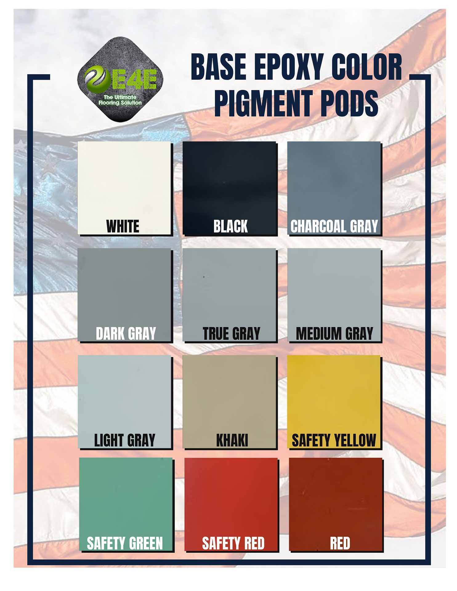 Color chart of epoxy pigment pods