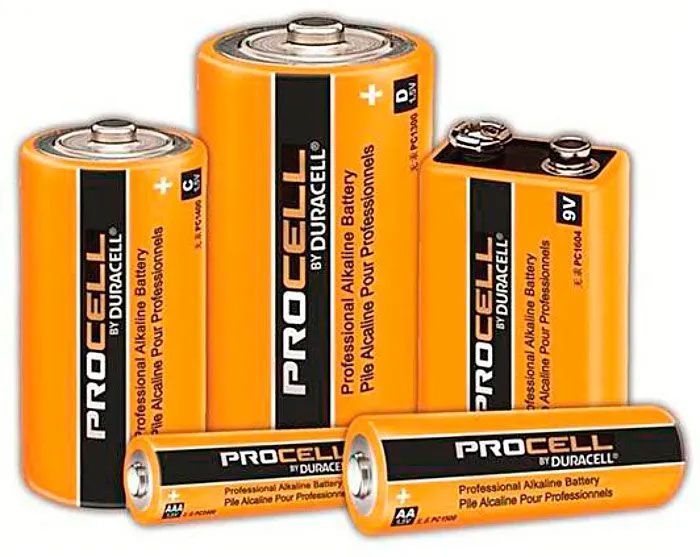 A group of procell batteries are stacked on top of each other