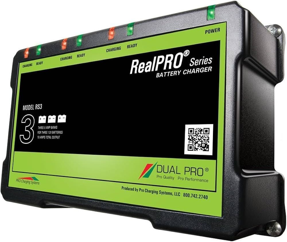 A black and green realpro series battery charger