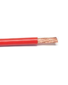 A close up of a red wire on a white background.