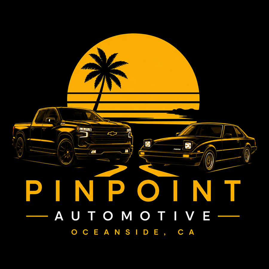 Pinpoint Automotive logo in yellow text on a black background