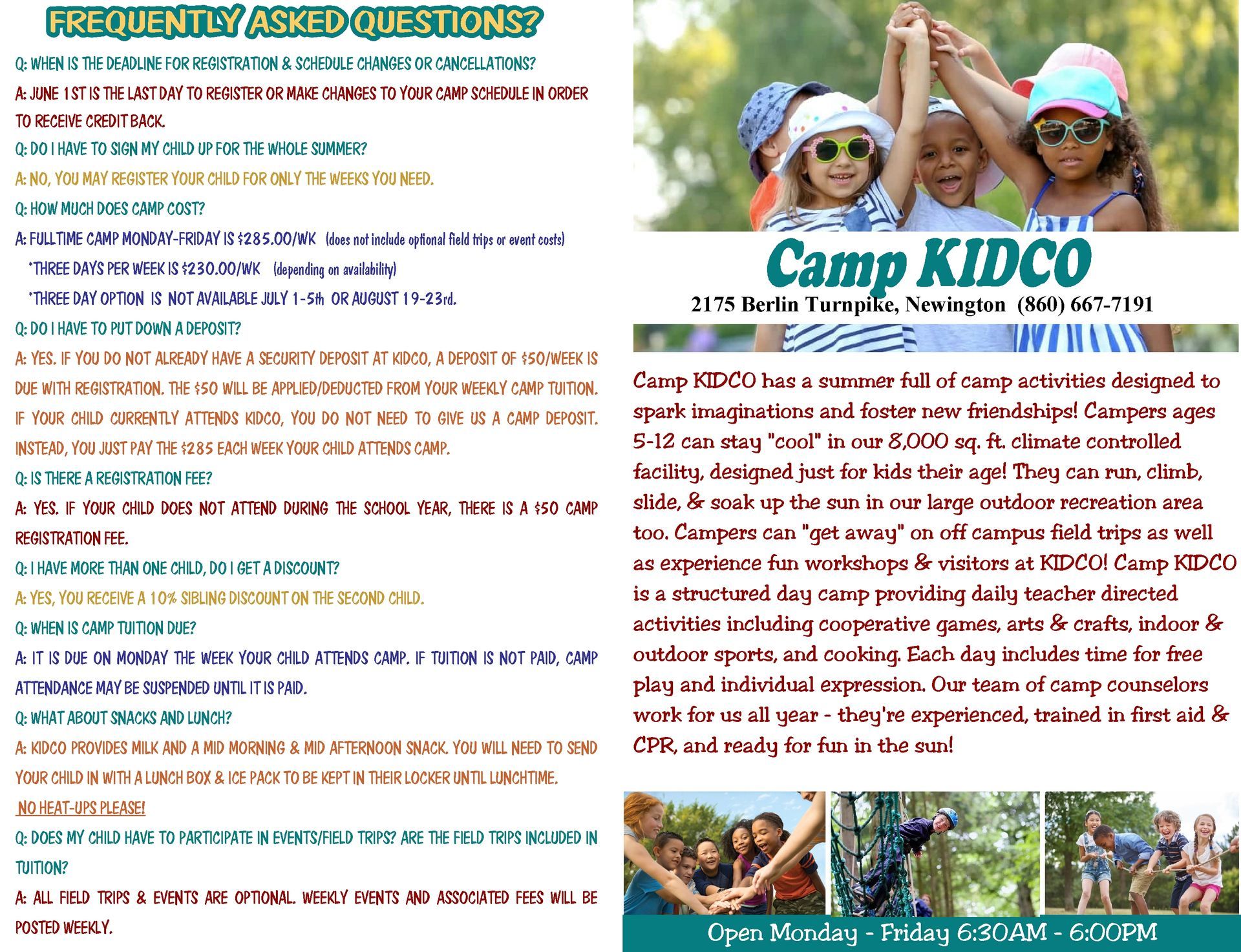 Kidco Camp Brochure FAQ
