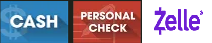 Payment options: Cash, personal check, and Zelle logo.