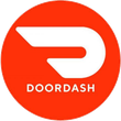 A red circle with the word doordash on it