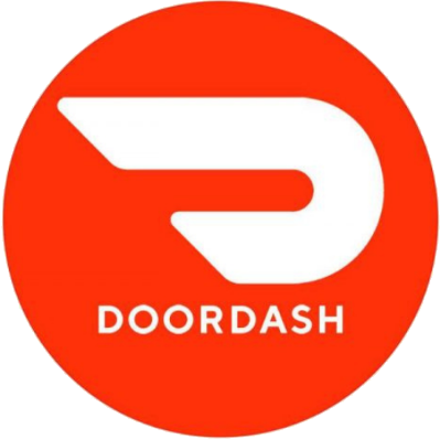 A red circle with the word doordash on it