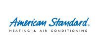 The american standard heating and air conditioning logo is blue and white.