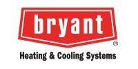 The bryant heating and cooling systems logo is red and white.