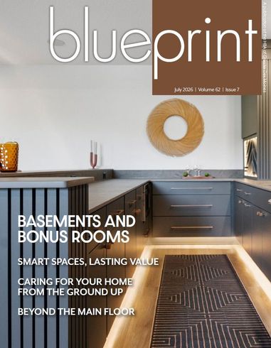 Blueprint magazine cover showing a modern kitchen and text about basements and bonus rooms