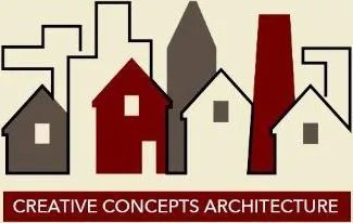 Logo: Stylized skyline with houses and industrial elements in red, gray, and white, with "CREATIVE CONCEPTS ARCHITECTURE".