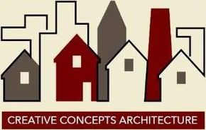 Logo: Stylized skyline with houses and industrial elements in red, gray, and white, with "CREATIVE CONCEPTS ARCHITECTURE".