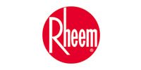Rheem logo: white text on a red circle.