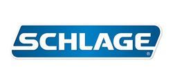 Schlage logo: white text on blue rectangle with rounded corners.