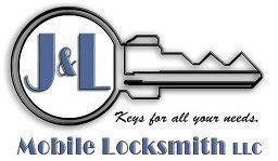 Logo: J&L Mobile Locksmith LLC, featuring a key design with the letters "J&L" inside. "Keys for all your needs" is below.