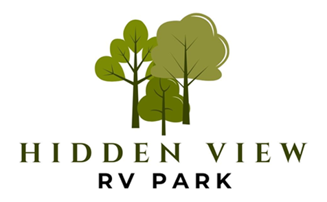 Logo for Hidden View RV Park: Trees in shades of green above text.