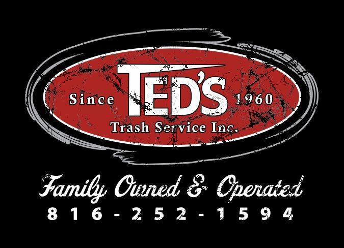 Ted’s Trash Service Inc. logo with red oval, white text, and phone number 816-252-1594