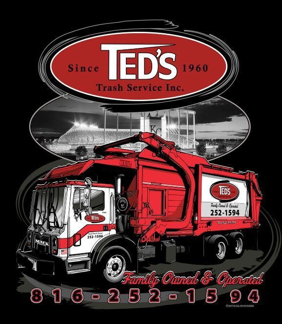 TED's Trash Service logo with red garbage truck and phone number 816-252-1594