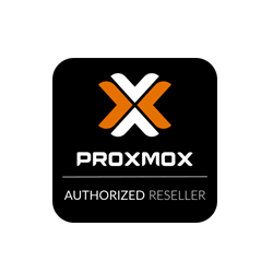 Proxmox Authorized Reseller logo in black, white, and orange square badge