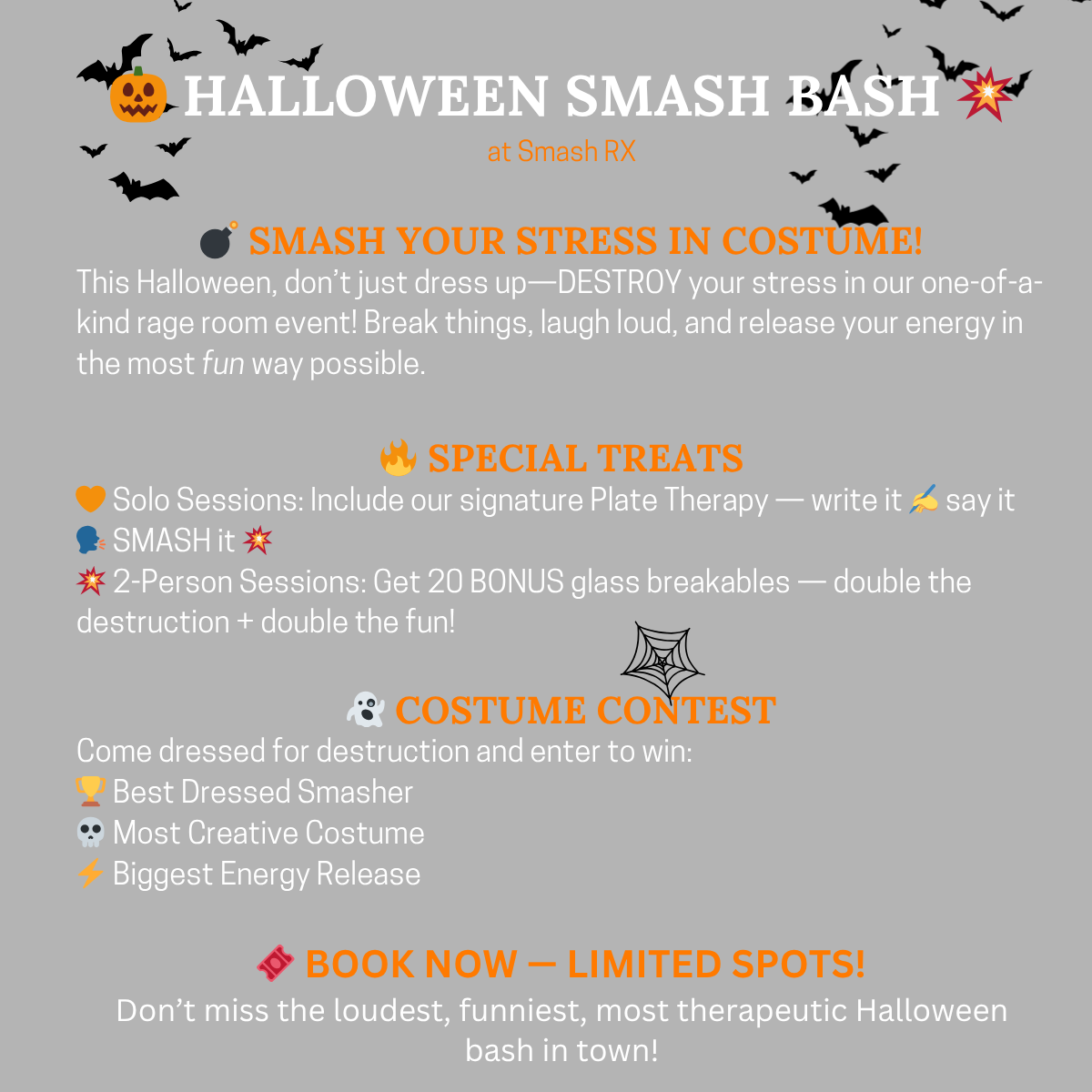 Flyer for Halloween Smash Bash at Smash RX in Simi Valley, CA