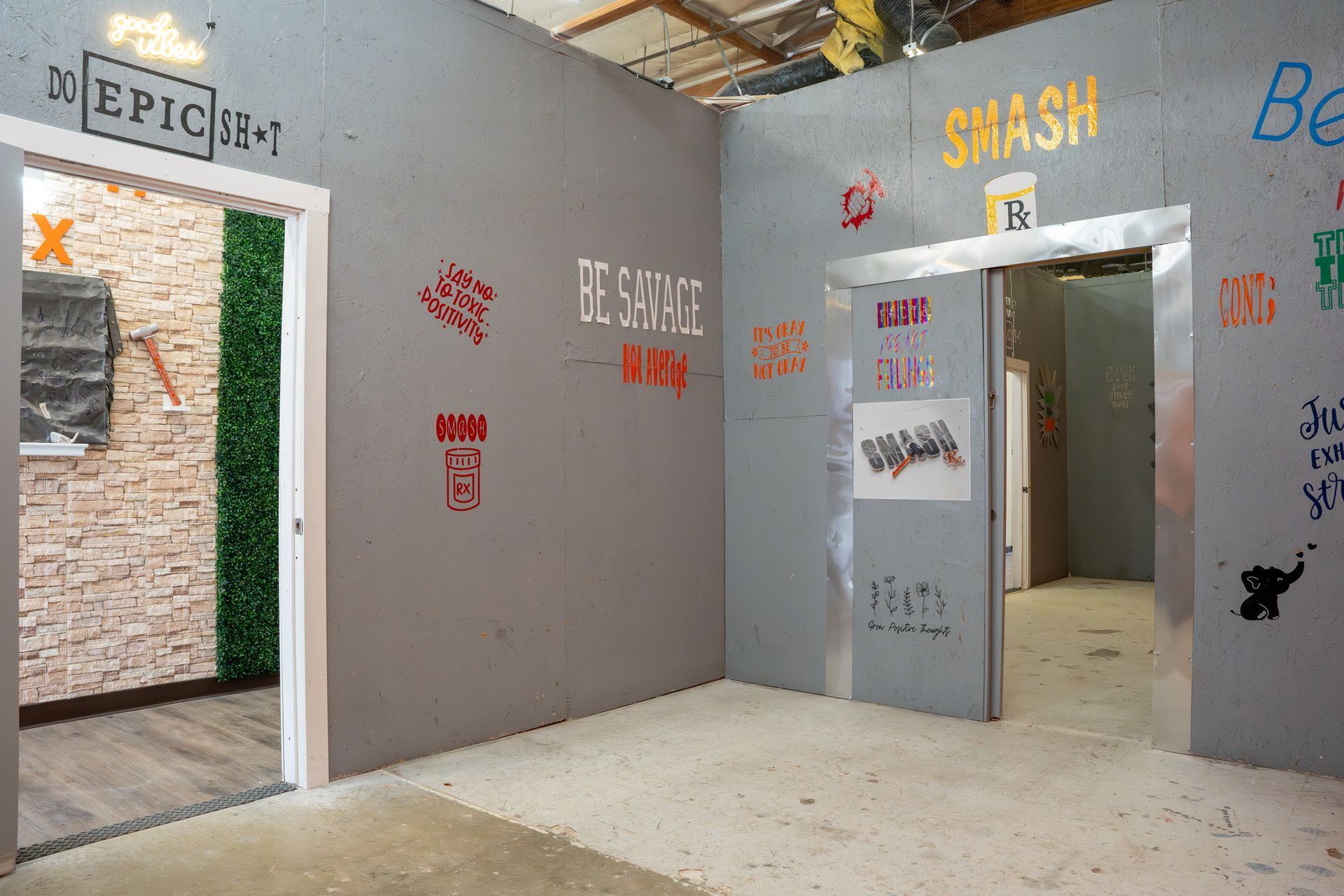 Gray-walled room with two open doorways