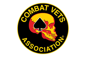 A logo for combat vets association with a skull and spade