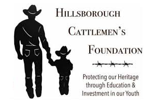 The logo for hillsborough cattlemen 's foundation shows a man and a child holding hands.