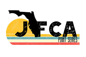 Jfca point series logo with a sunset in the background