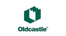 Logo of Oldcastle; a green and white geometric castle-shaped design with the company name below.