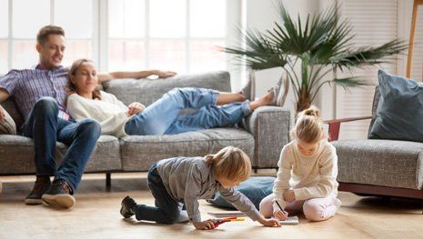 Happy family on the living room