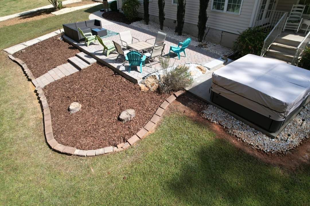 An aerial view of a patio