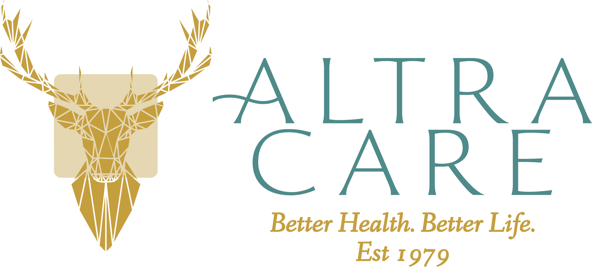 Logo: Golden deer head, turquoise 