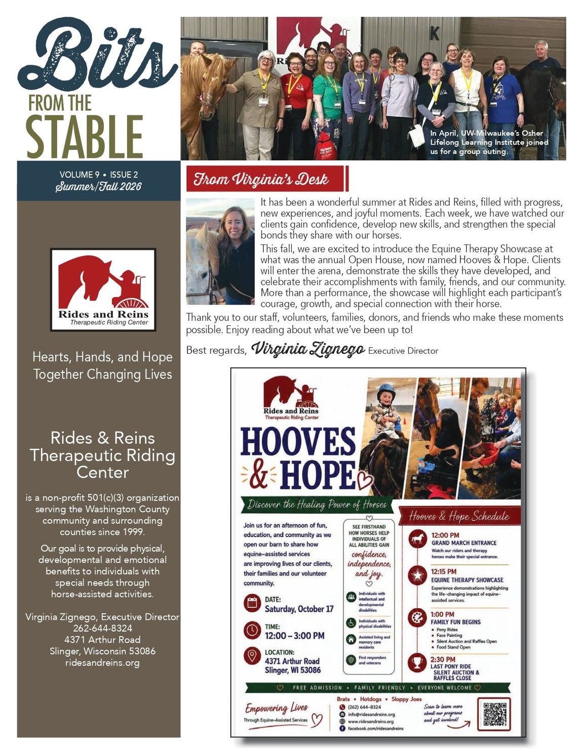 Rides & Reins TEC Inc Summer/Fall 2026 newsletter, page 1