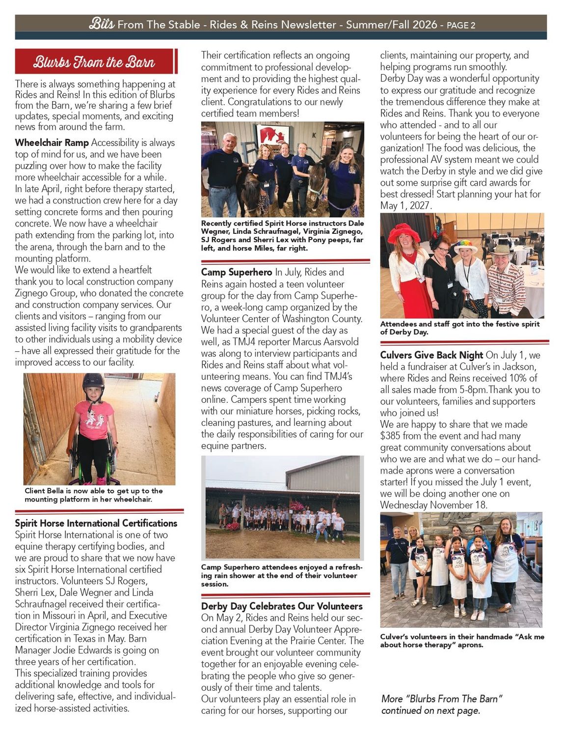 Rides & Reins TEC Inc Summer/Fall 2026 newsletter, page 2