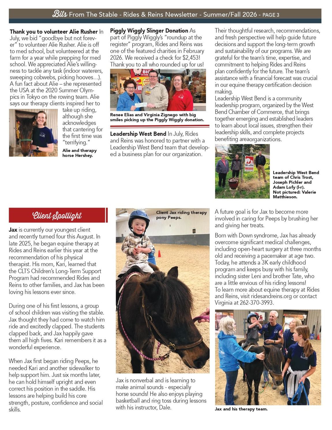 Rides & Reins TEC Inc Summer/Fall 2026 newsletter, page 3